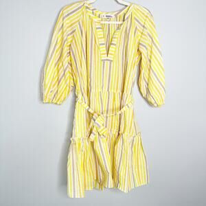 Lemlem Bahiri Yellow Striped Tiered Mini Dress Medium